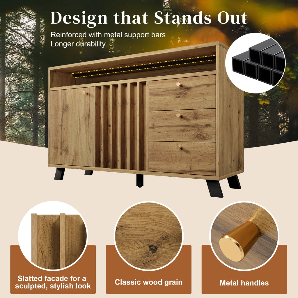 Credenza con 2 Ante; 3 Cassetti e 1 Vano aperto; per Soggiorno e Ingresso; in Legno; 120 × 40 × 85 cm; Rovere scuro