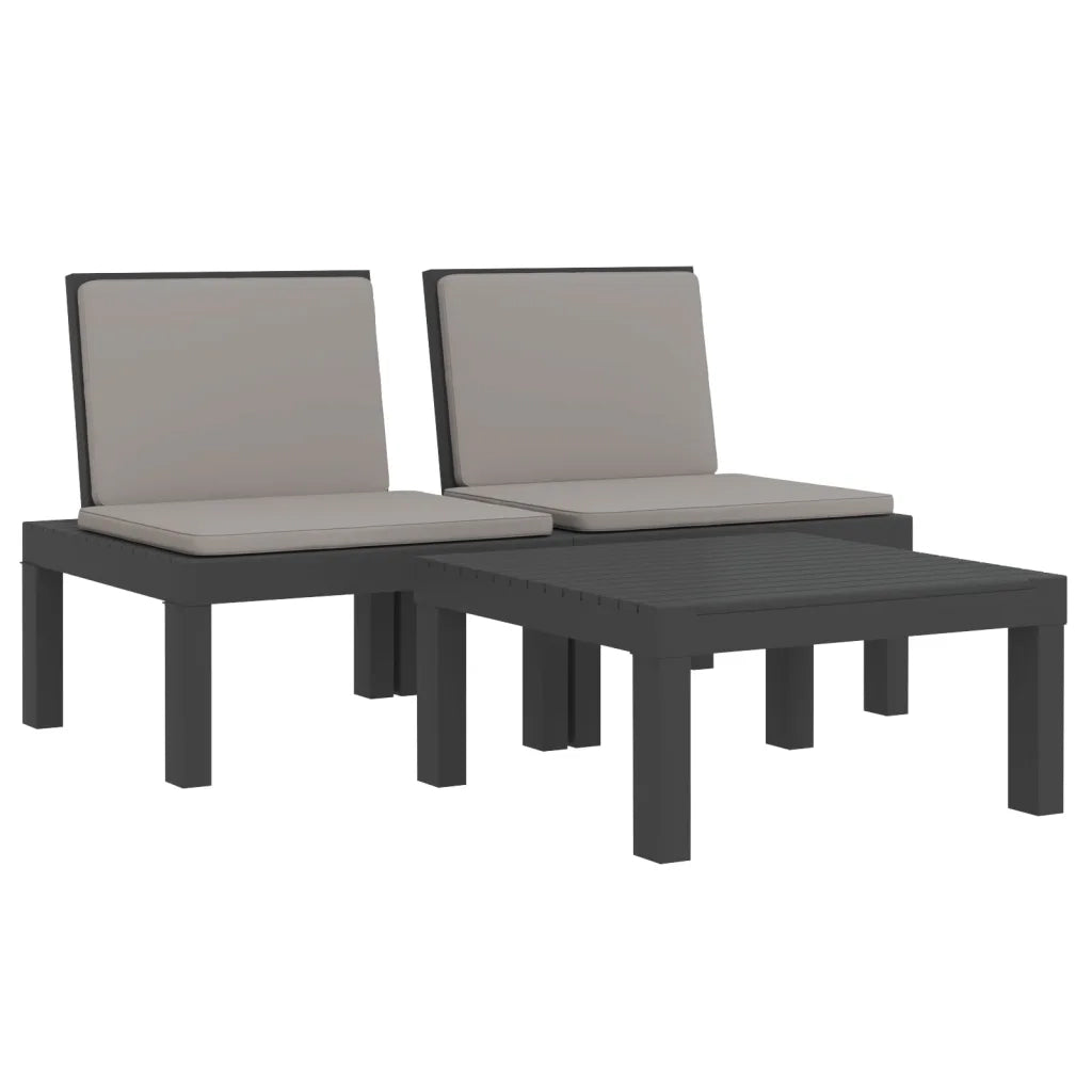 Set Salotto da Giardino 3 pz | Set di Mobili da Esterno con Cuscini Antracite in PP