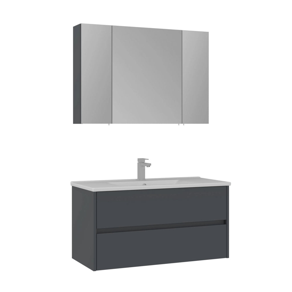 Set mobile lavabo con specchio (2 pezzi) "Side 100 v3" - 100 x 16 x 52 cm - Antracite opaco