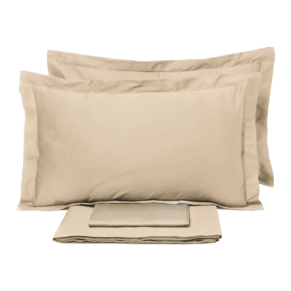 Set Lenzuola Matrimoniale Sopra Sotto e Federe Tinta Unita Garrini Clarice Beige