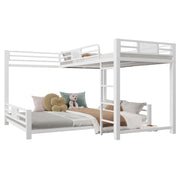 Letto a Castello Ad Angolo 90x200 e 140x200 con Sponde di Sicurezza in Metallo Bianco