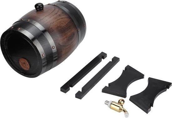 Vaso da Vino 3L in Legno di Quercia Nero - Contenitore da Vino - Vaso di Quercia - Caraffa da Vino con Dispenser - Sostegno Decorativo - Adatto per Vino/Cognac/Whisky - Vaschetta da Bevande