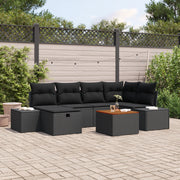 Set Divano da Giardino 7 Pezzi con Cuscini Nero Polyrattan