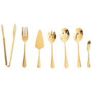 Set di posate 7 pezzi Coltello da burro Forchetta da pesce Forchetta da insalata Paletta da torta Pinze da cucina Cucchiaio da verdure Acciaio inossidabile oro