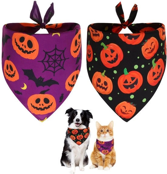 Accessorio per cani Halloween - 2 pezzi - Adattabile - Polyester - Accessorio per cani - Disegni moderni - Facile da pulire - Bandana per cani