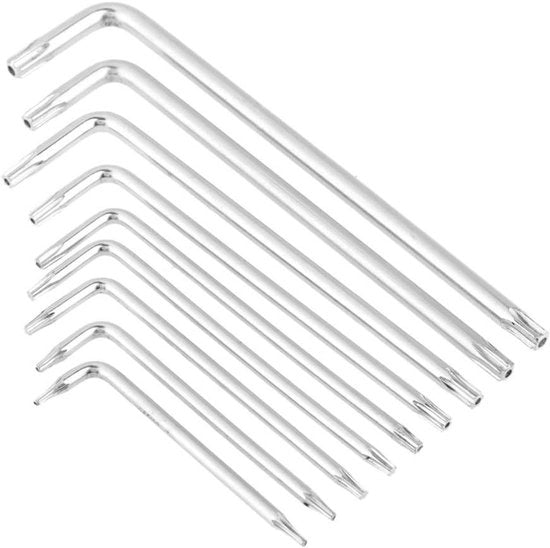 Set di chiavi a L a battente con maniglie lunghe - 9 pezzi - Set di chiavi T6 T7 T8 T9 T10 T15 T20 T25 T27 - Strumento di mano per sicurezza aggiuntiva - Ideale per riparazioni domestiche - Duraturo e versatile