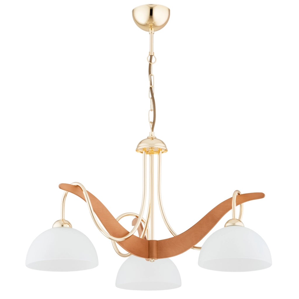 Lampada sospesa glamour legno oro 3xE27 Boleno Alfa