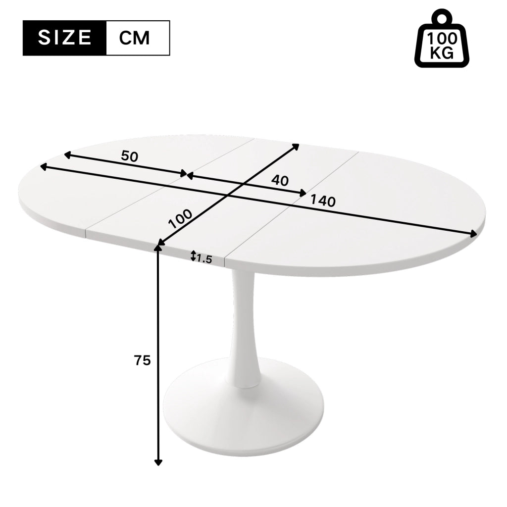 Tavolo da pranzo allungabile ovale 100/140x100 cm, bianco