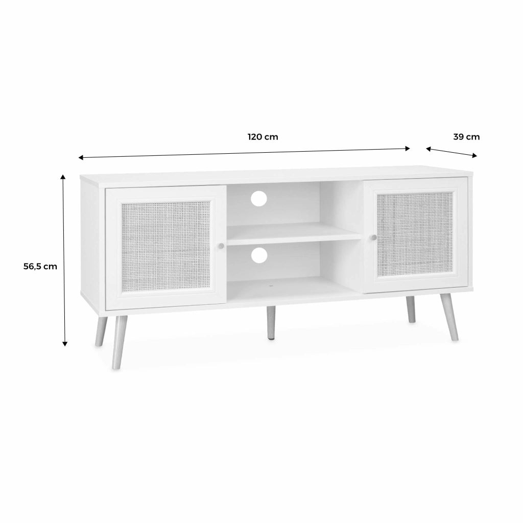 Mobile tv in cannage 2 livelli, 120cm, marrone scuro naturale