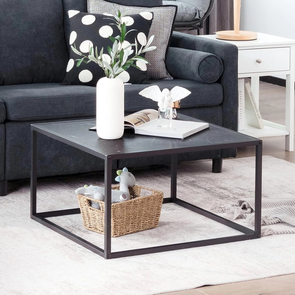Tavolino per Caffè, Stile Minimalista, Tavolo Rettangolo, con Piedini Protettivi, Struttura Stabile, Tavolino Basso, Ampio Piano del Tavolo, Grande Capacità di Peso di 45 kg (Nero)
