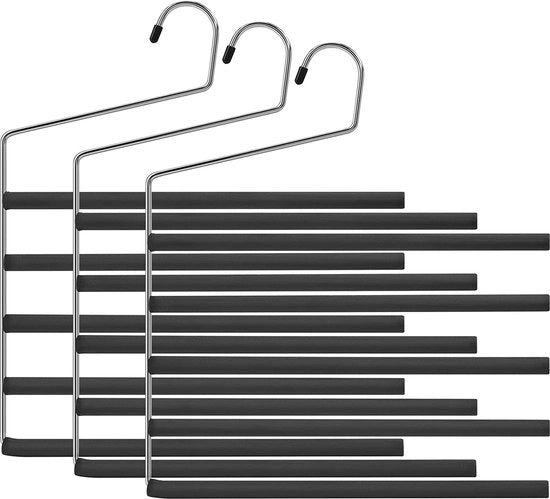 Hangers per capo, set da 3, ciascuno con 5 livelli, spazievenditore, antiscivolo, apertura a V, per jeans, sciarpe, cravatte, asciugamani, nero
