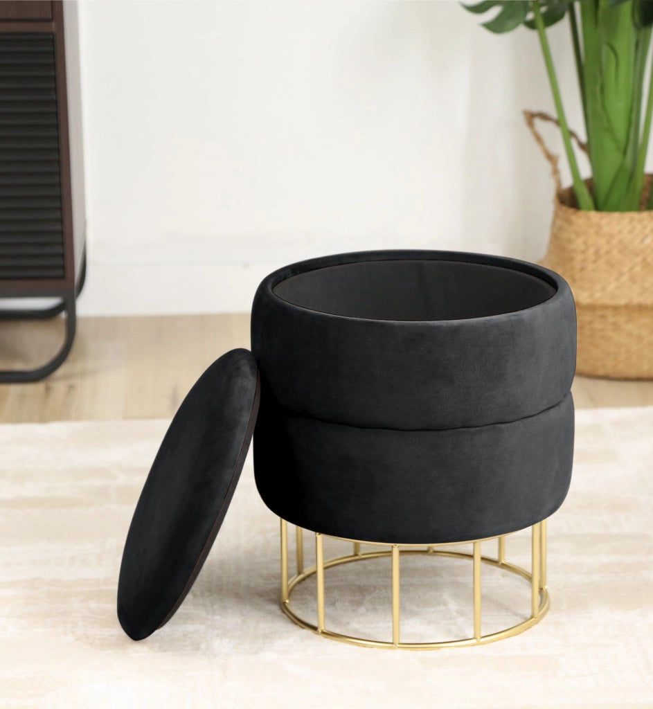 Pouf a scomparto rotonda in velluto trapuntato AKORD ELZA colore Nero