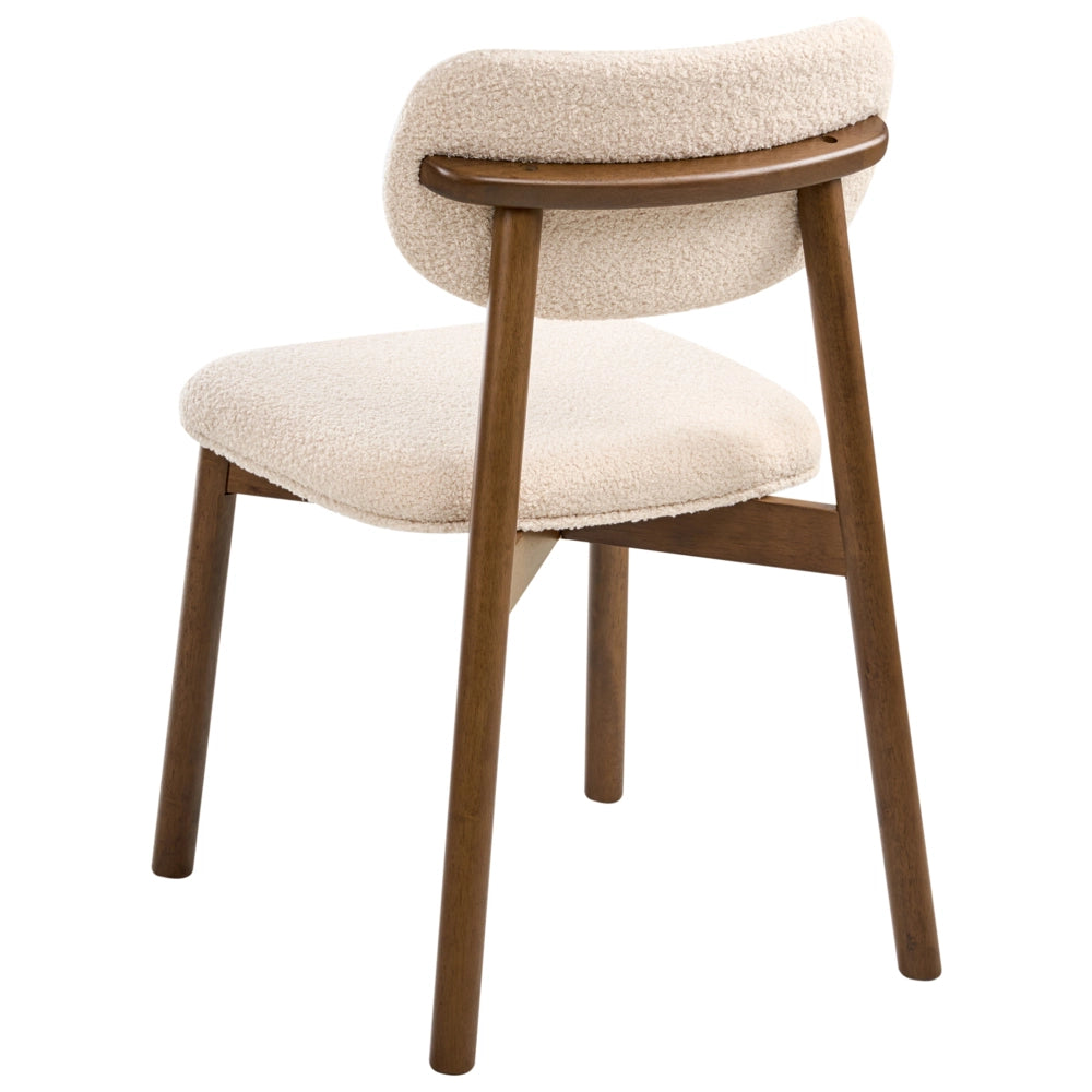Set di 2 sedie da pranzo marrone e beige chiaro con struttura in legno di gomma bouclé e seduta e schienale imbottiti