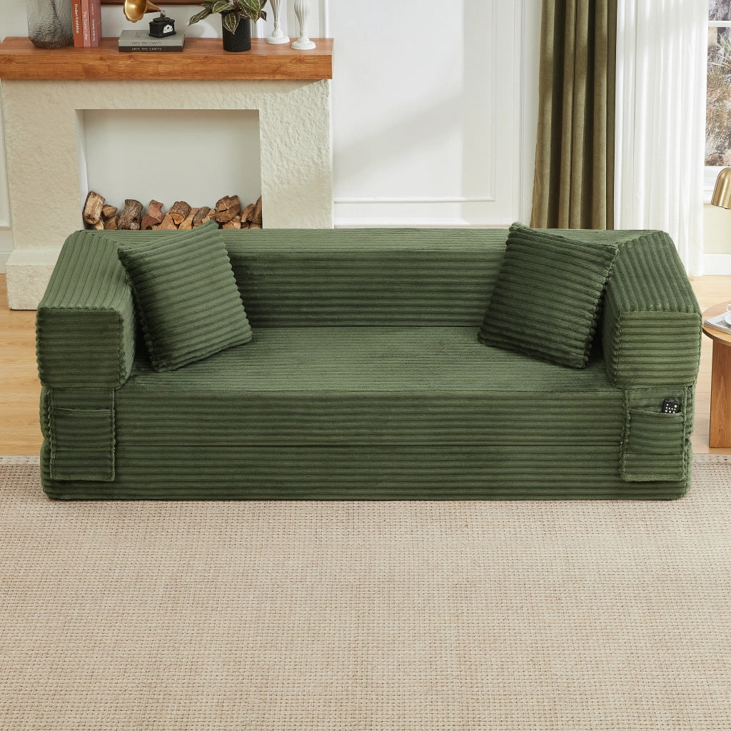 Divano trasformabile in schiuma con funzione letto, design quadrato, in Schiuma, Verde