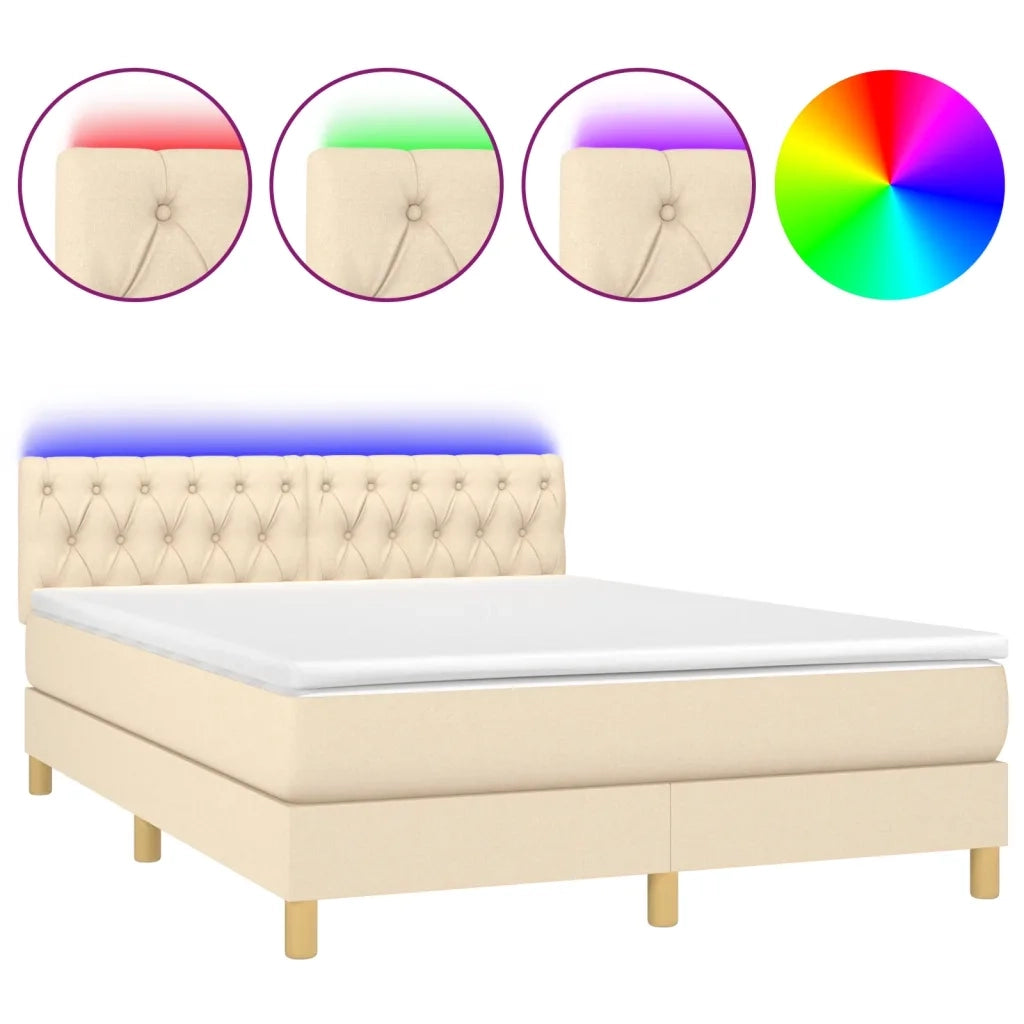 Letto a Molle con Materasso e LED Crema 140x200 cm in Tessuto 3133962