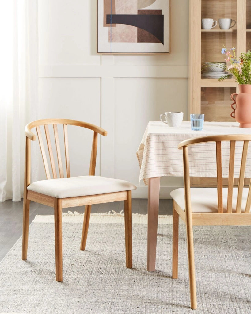 Set di 2 eleganti sedie da pranzo con seduta imbottita in legno chiaro beige chiaro chic elegante