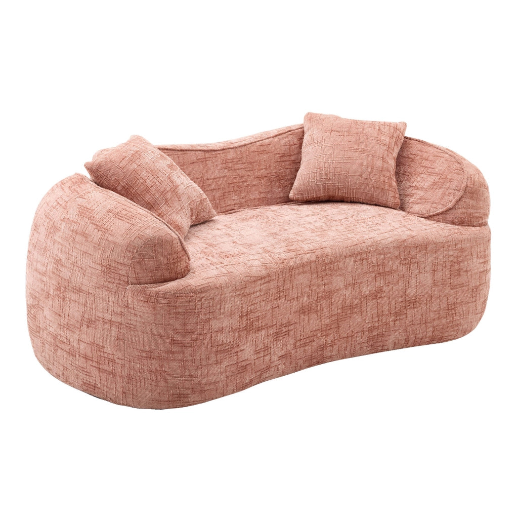 Divano 2 posti arrotondato 170x87x65 cm in tessuto rosa, senza montaggio –