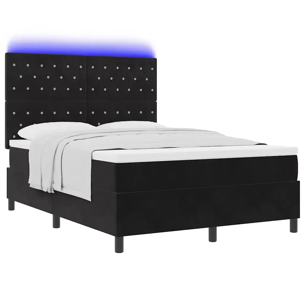 Letto a Sorgente LED con materasso Nero 140 x 200 cm Velluto 3343252