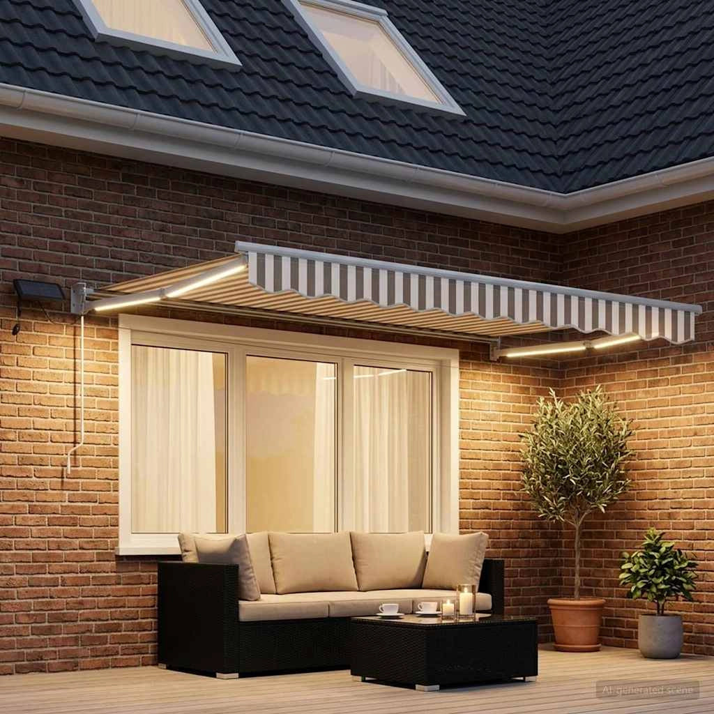 Tenda retrattile manuale con LED Grigio chiaro e bianco 3425964
