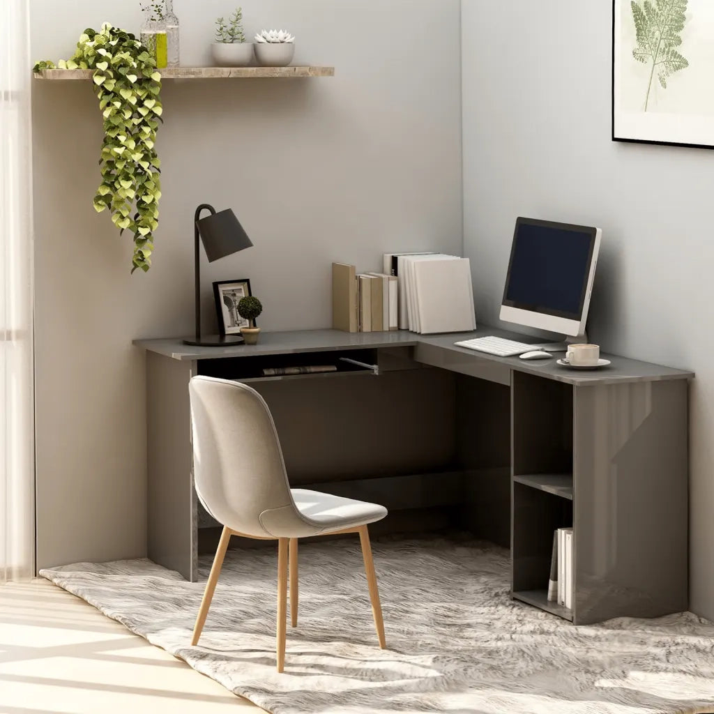 Scrivania Angolare a L Grigio Lucido 120x140x75cm Multistrato 800755