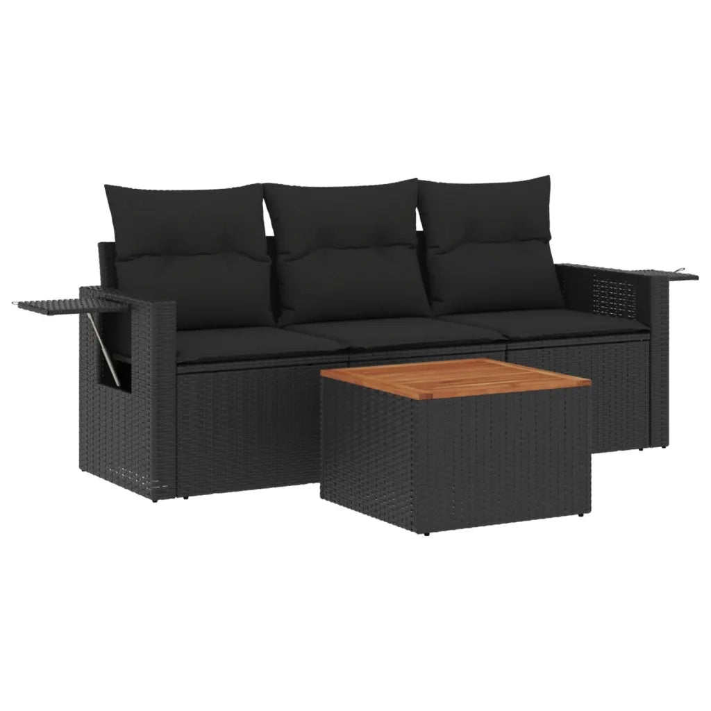 Set Divani da Giardino 4 pz con Cuscini Nero in Polyrattan 3256762