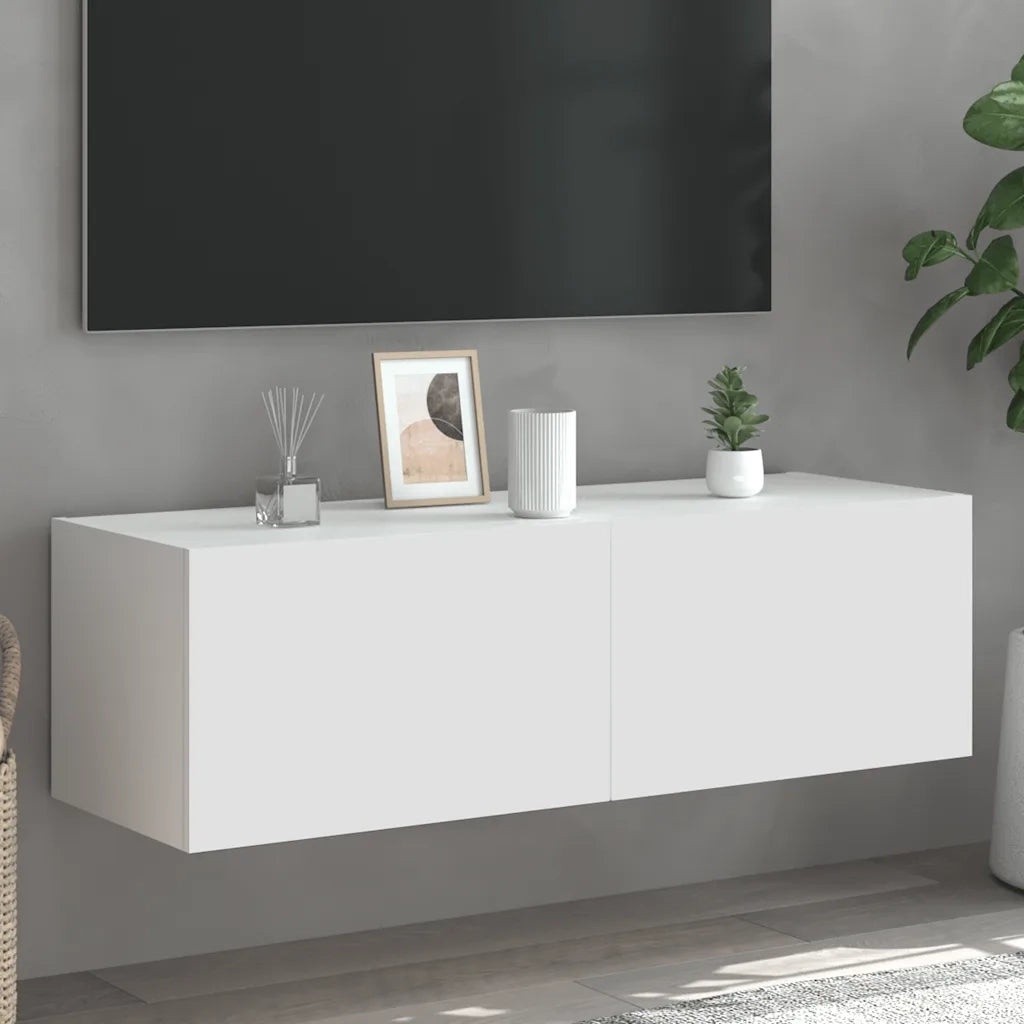 Mobile TV a Parete con Luci LED-Mobile TV a Muro Bianco 100x35x31 cm
