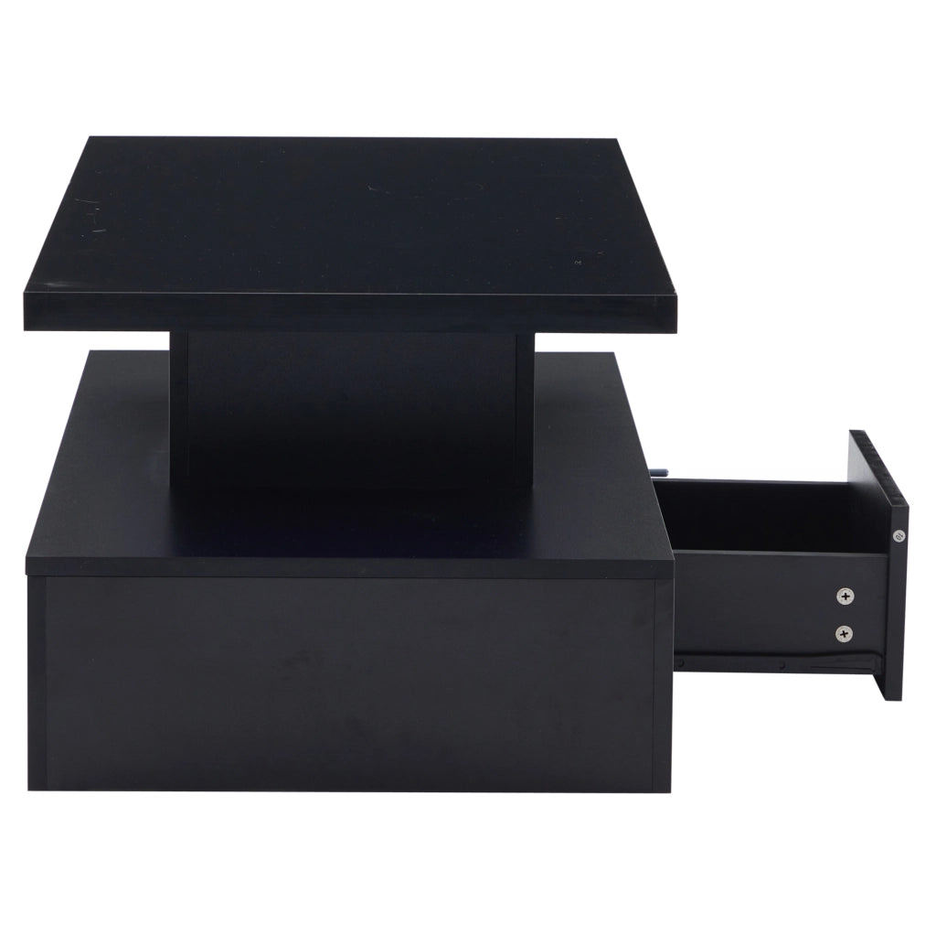 Tavolino da caffè LED nero 100x50x39 cm con cassetto e ripiano
