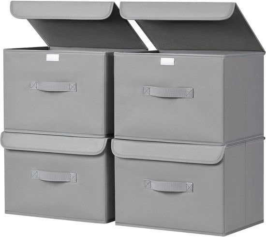 Set di 4 contenitori di stoccaggio pieghevoli con coperchio e vetrino trasparente, 38 x 25 x 25 cm