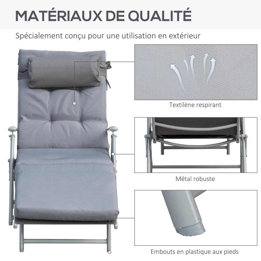Chaise Longue Pieghevole con Materasso ¨C zephmum ¨C Grigio Polyester Textilene