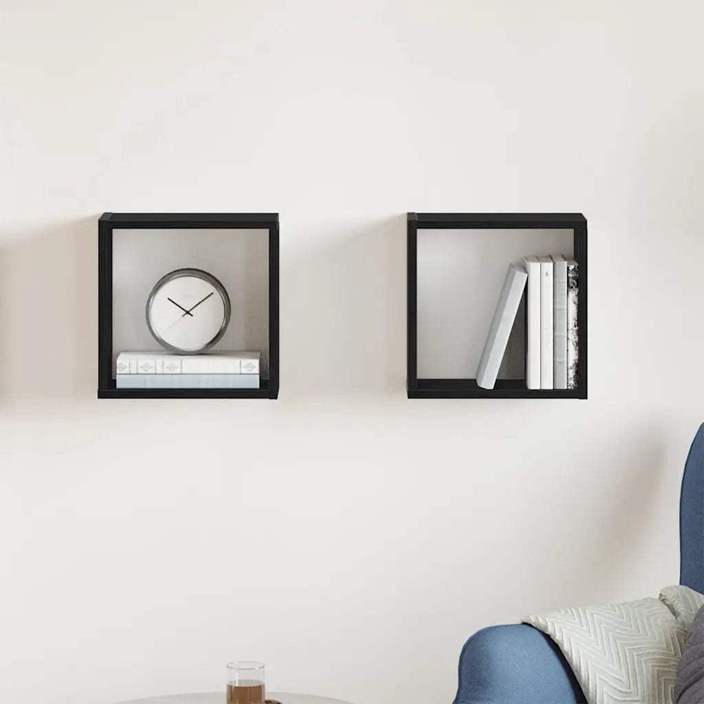 Mensole Parete a Cubo 2 pz Rovere Nero 30x15x30 cm Truciolato 862055