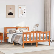 Giroletto con Testiera-Struttura Letto con testiera Marrone Cera 135x190 cm Massello Pino 499141