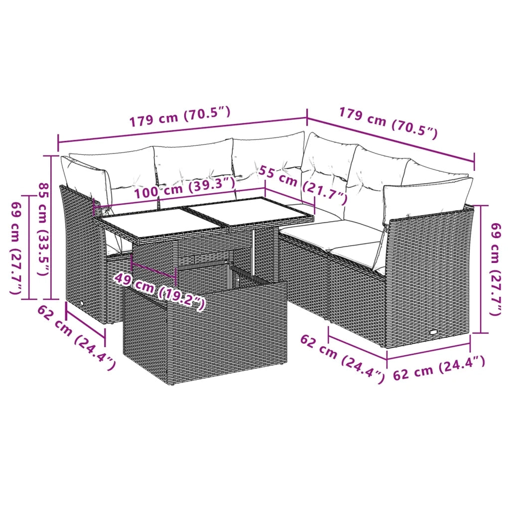 Set Divano da Giardino 6 pz con Cuscini Marrone in Polyrattan