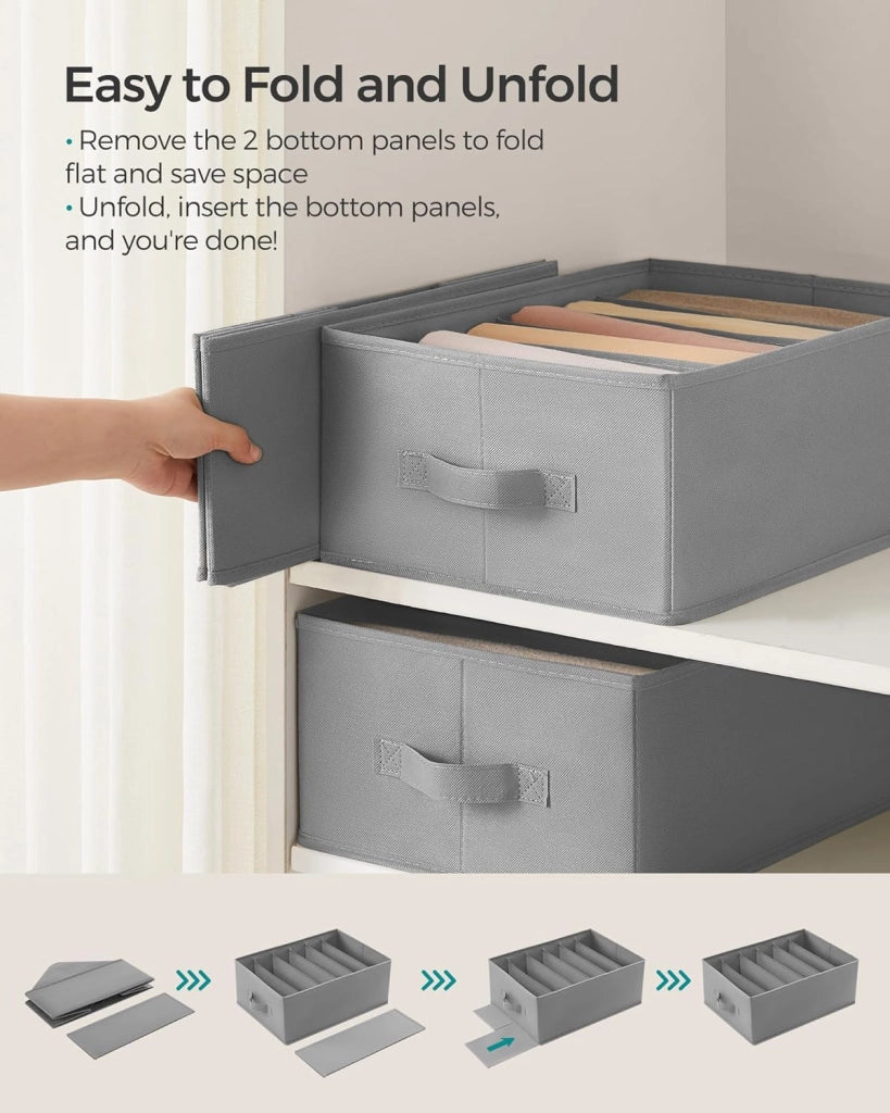 Set di 6 organizer per guardaroba di grandi dimensioni, 6 scomparti, pieghevoli, con manici, 41 x 30 x 17 cm, per pantaloni, maglioni, jeans, colore bianco nuvola URUS009W03