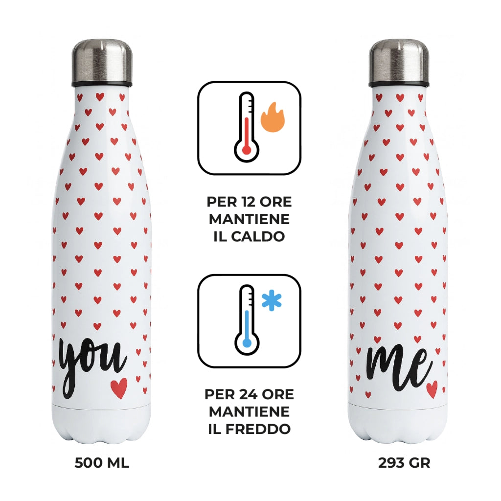 Coppia Borracce Termiche 500 ml isolamento Caldo/Freddo, Antigoccia, Idea Regalo Coppia San Valentino