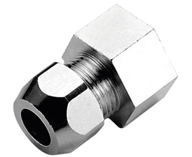 RACCORDO DIRITTO FEMMINA A TENUTA PTFE PER TUBO RAME CROMATO SERIE 6900 1/2x3/8 ø10   PETTINAROLI