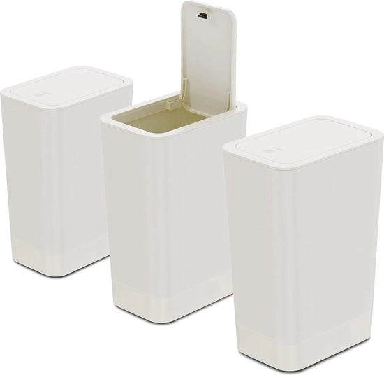 Set di 3 Mini Contenitori di Rifiuti per Bagno con Coperchio a Pop-up, 10 L Contenitore per Cosmetici, Piccola Scatola per Carta, Contenitore per Rifiuti per Ufficio, Cucina, Bagno, Bagno per Ospiti, Piccola Spazio in Cristallo
