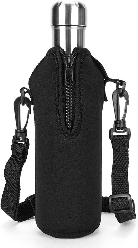Supporto per bottiglia con cinghia di spalla in Neopreen - Isolato - Nero - Forma a forma di cola - Supporto per borsa a spalla - Cinghia di spalla - Adatto per OUT, ZIN, FLOW 17oz bottiglie - Compatibile con S ORIGINAL.