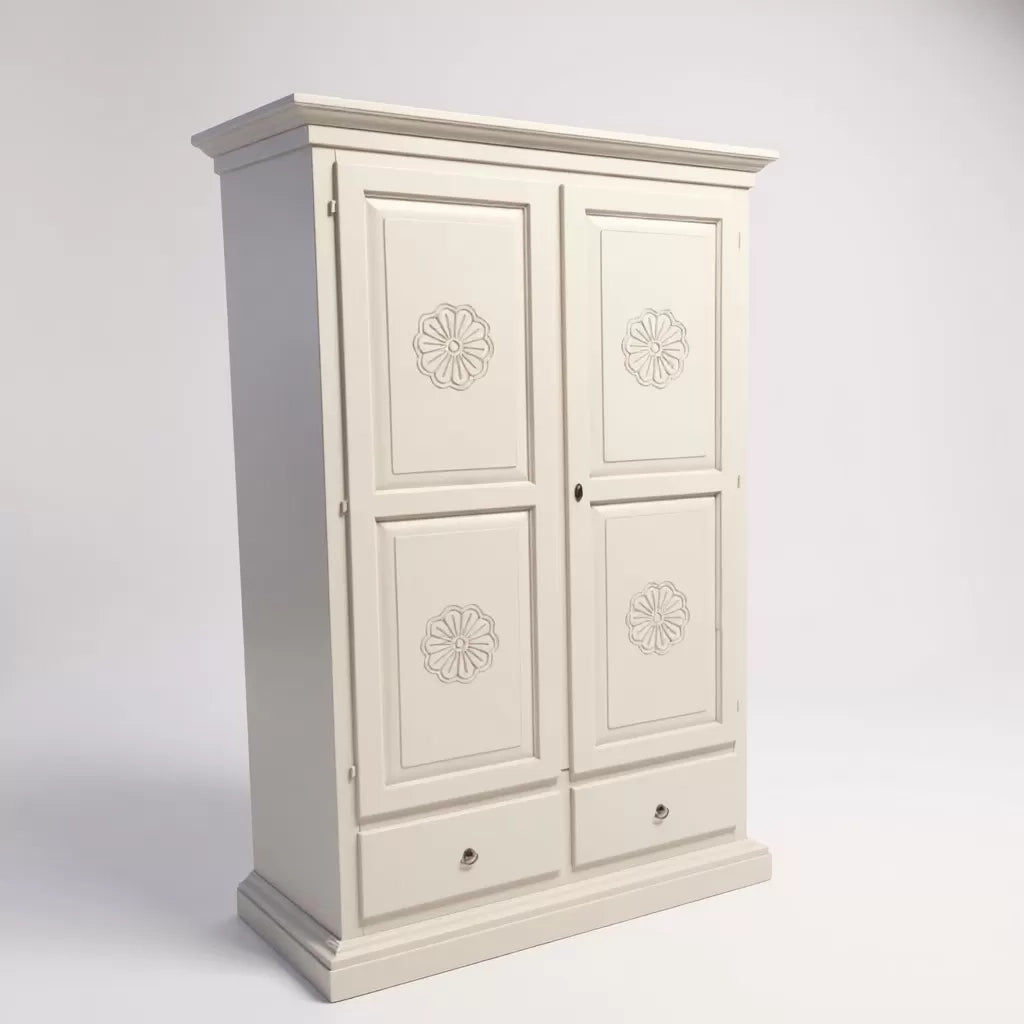 Armadio 2 porte legno shabby bianco con rosone 125x61x200 - Mobili 2G