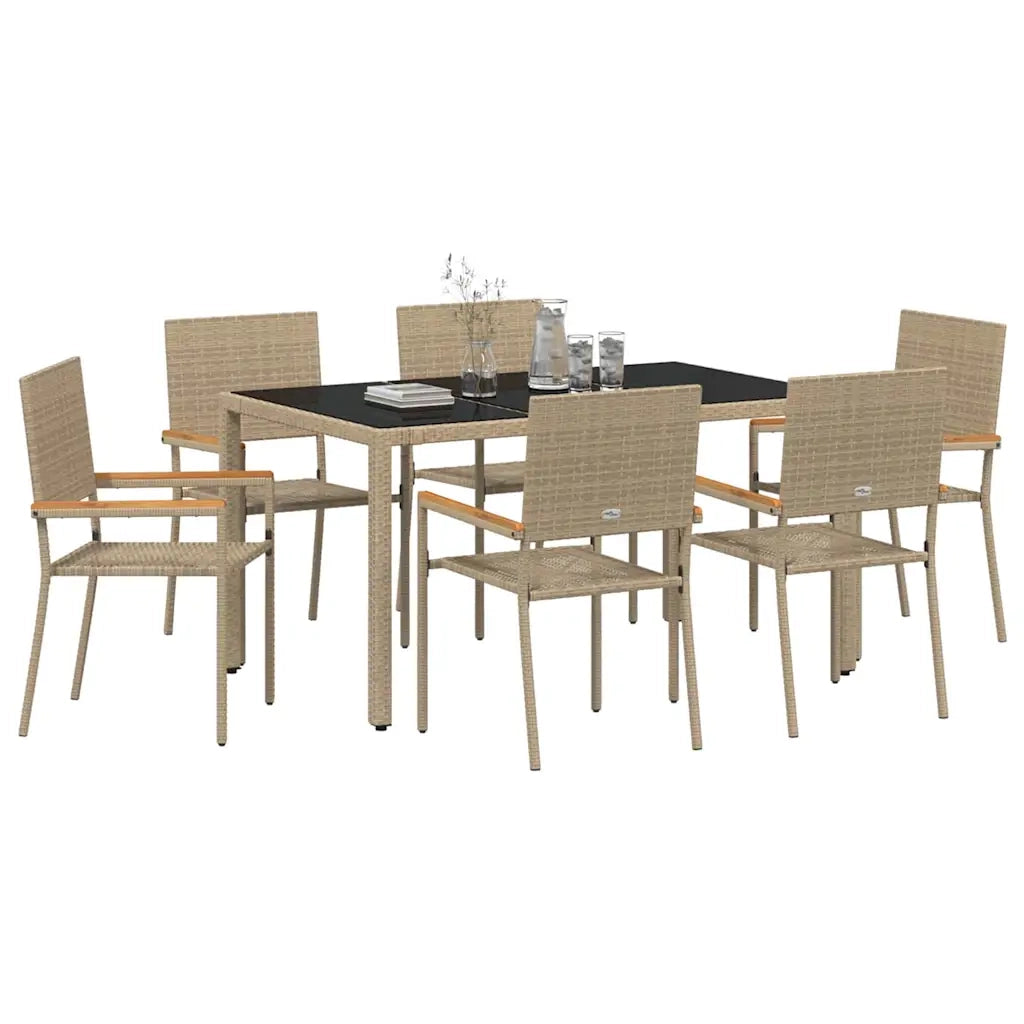 Set da Pranzo per Giardino 7 pcs Beige polyrattan 3365395