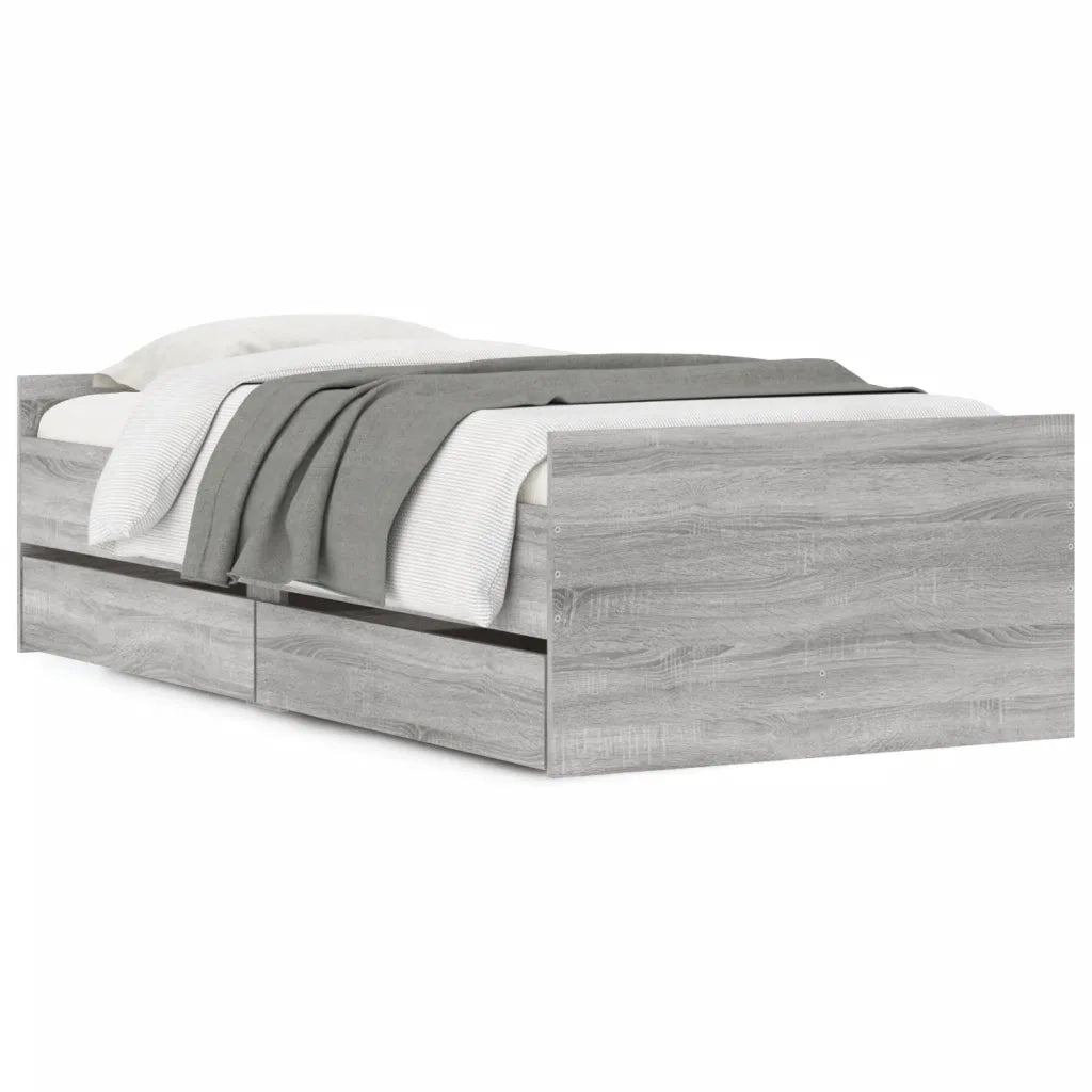 Letto singolo | Letto per adulti | Giroletto con Cassetti Grigio Sonoma 75x190 cm Small Single