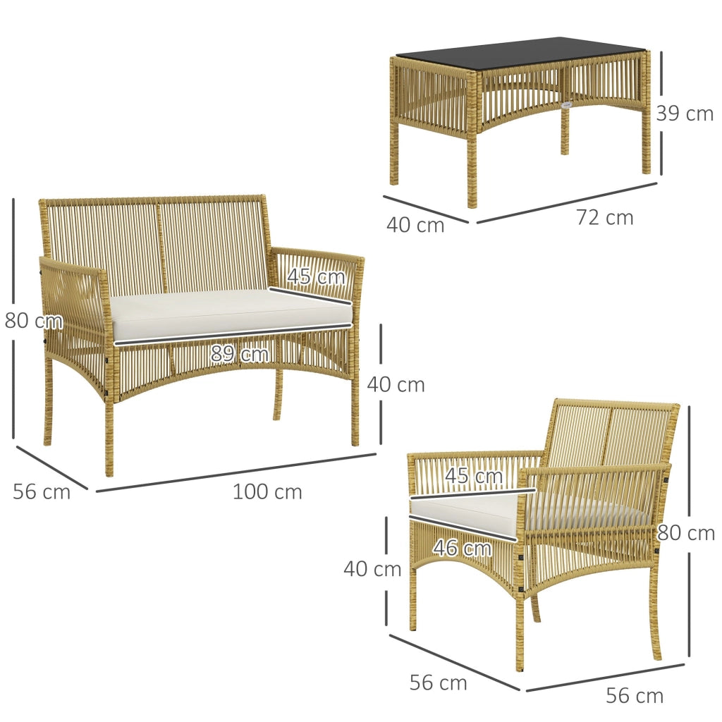 Set Salotto da Giardino in Rattan sintetico Tavolino 3 Poltrone con Divano con Cuscini Naturale