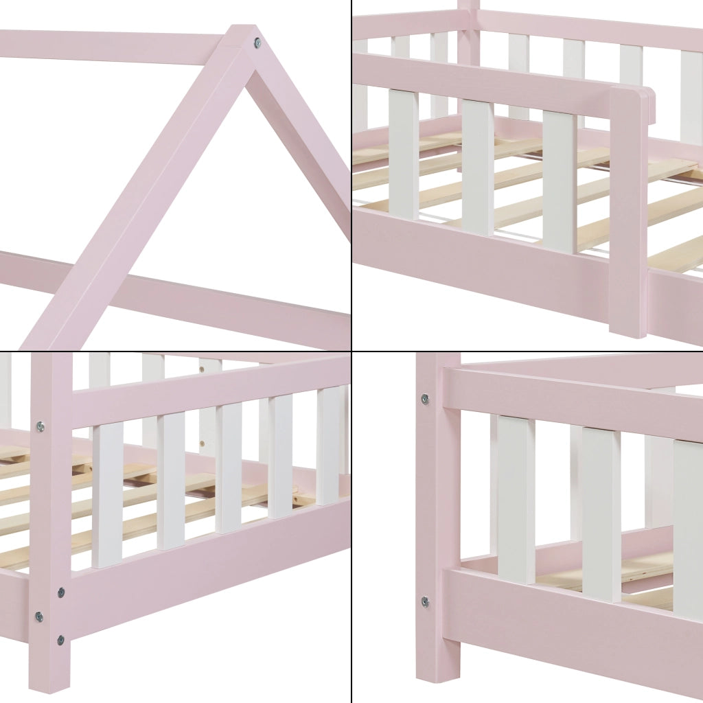 Letto Singolo Hesel per Cameretta Forma di Casetta con Materasso 90 x 200 cm Rosa [en.casa]