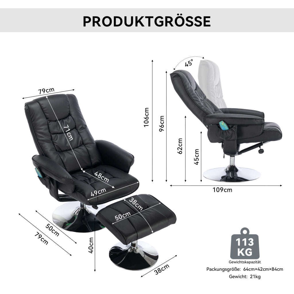 Poltrona Massaggiante con Poggiapiedi ¨C MINIMAL ¨C Similpelle Nera, Relax Soggiorno