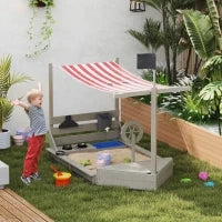 Sabbiera a Forma di Barca con Tettuccio e Set Cucina per Bambini, in Legno Massello, 180 x 103 x 144,5 cm, Grigio