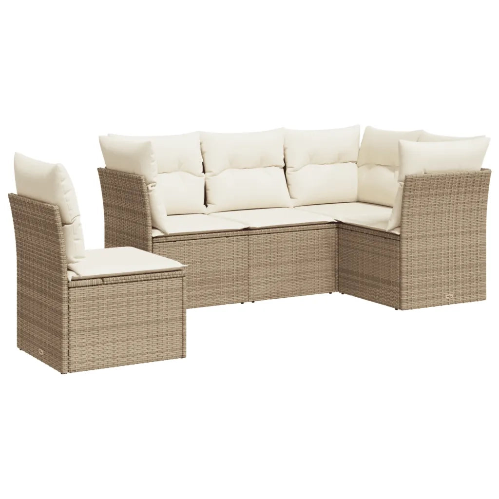 Set Divano da Giardino 5 pz con Cuscini Beige in Polyrattan 3249477