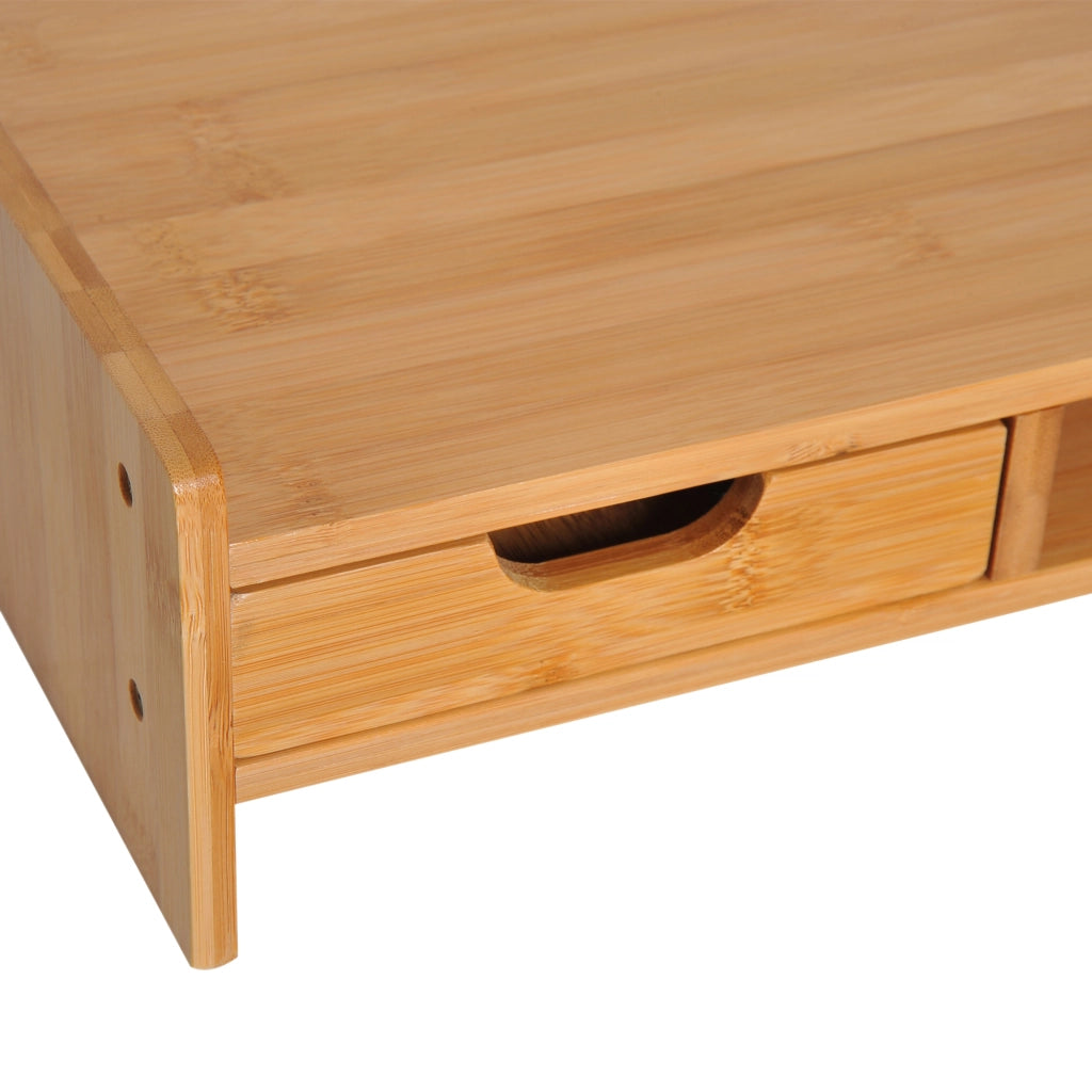 Supporto per monitor in bambù con 1 cassetto e vano aperto per ufficio, naturale, 49 × 25,5 × 11,5 cm