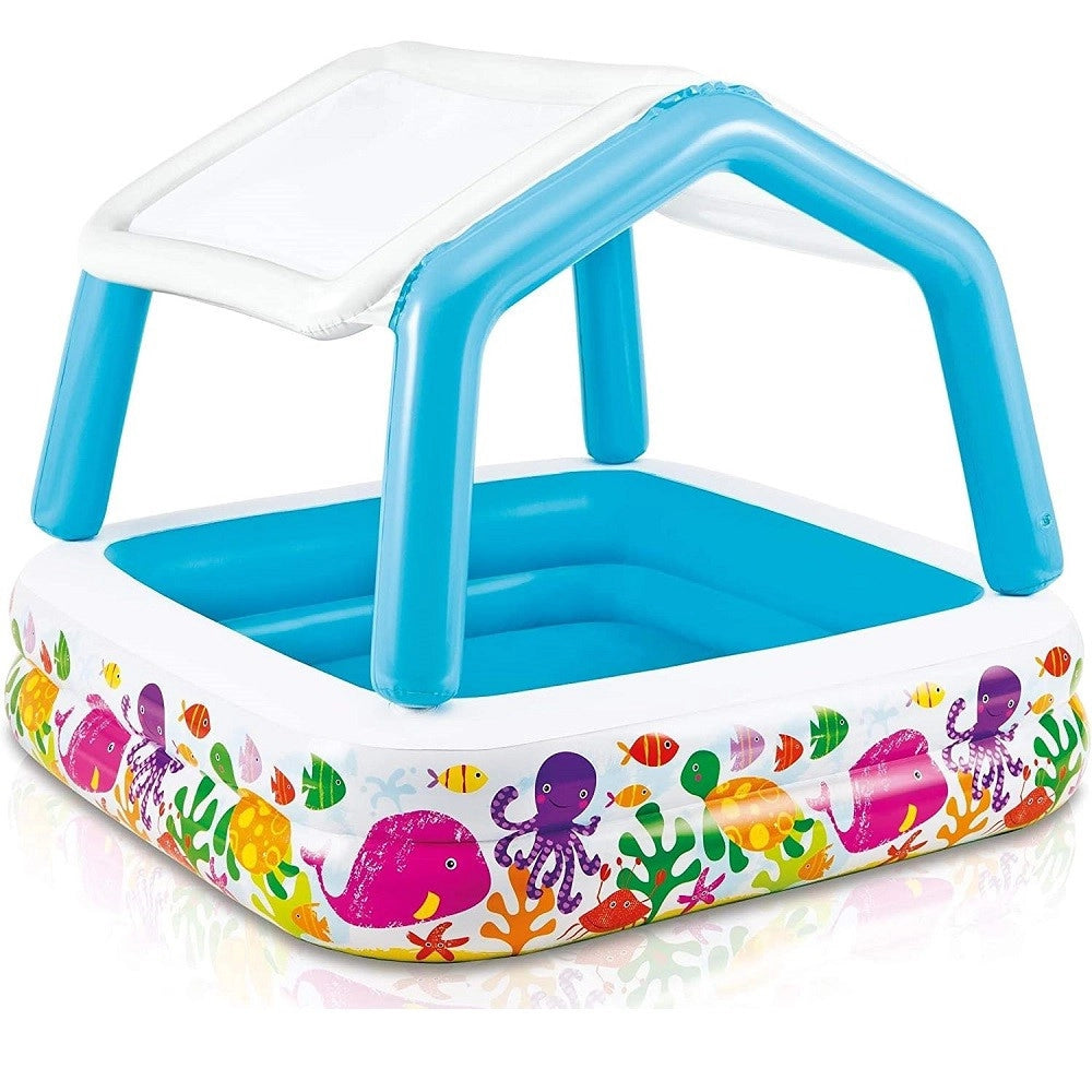Trade Shop - Piscina Acquario Parasole Rimovibile Multicolore Gonfiabile 157x157x122cm 57470 -