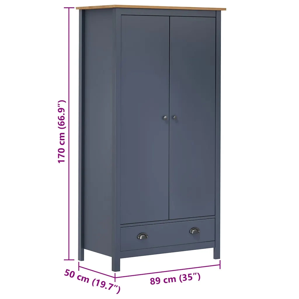 Armadio a 2 Ante Hill Grigio 89x50x170 cm in Legno di Pino 288949