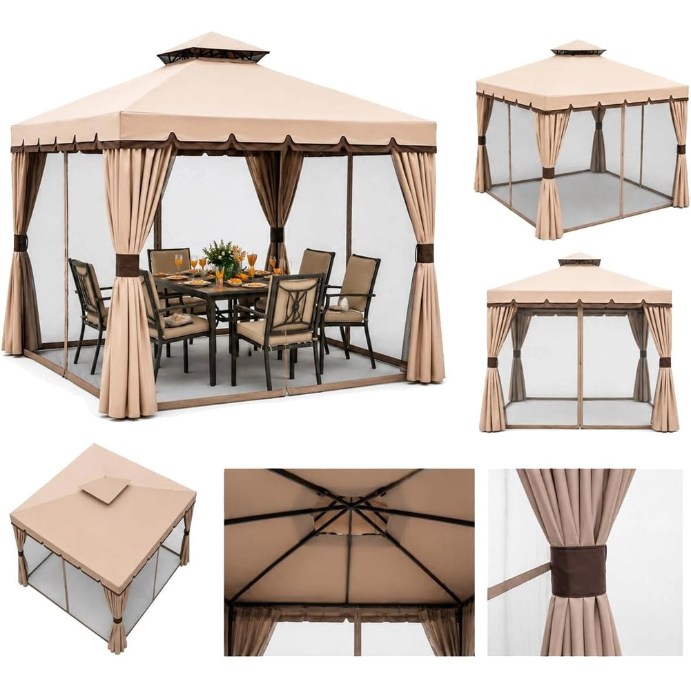 Gazebo 3X3 Metri In Alluminio Telo Impermeabile Zanzariera Antipioggia Giardino