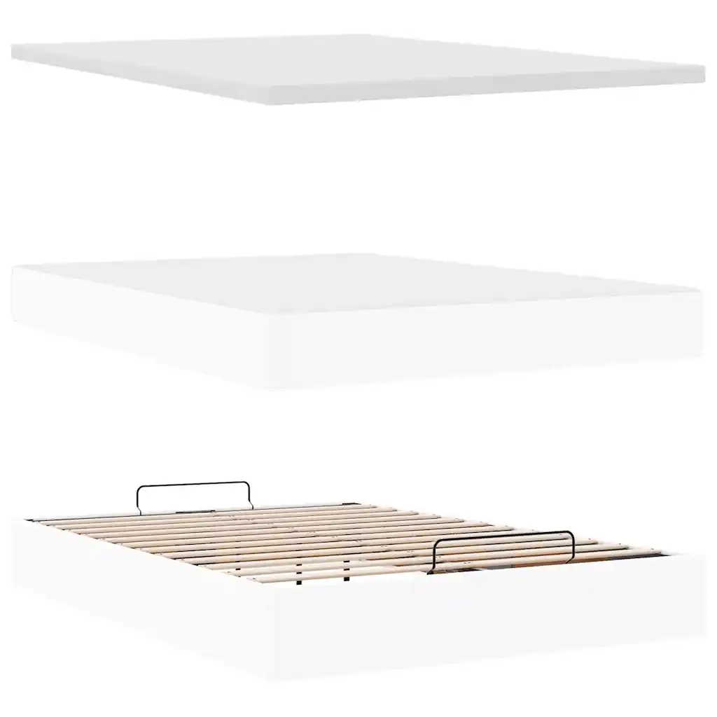 Struttura Letto Pouf con Materasso Bianco 140x200 cm Similpelle 3311042
